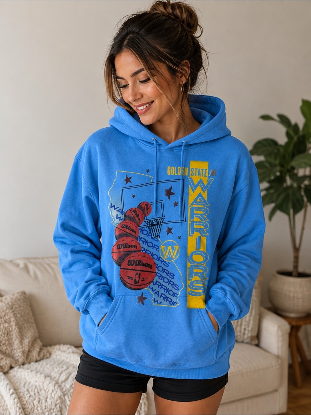 Golden State Warriors Blue Graphic Hoodie Sweatshirt Size XL